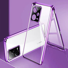 Luxury Aluminum Metal Frame Mirror Cover Case 360 Degrees P01 for Xiaomi Redmi Note 12 Pro 5G Purple