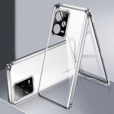 Luxury Aluminum Metal Frame Mirror Cover Case 360 Degrees P01 for Xiaomi Redmi Note 12 Pro 5G Silver
