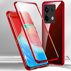 Luxury Aluminum Metal Frame Mirror Cover Case 360 Degrees P01 for Xiaomi Redmi Note 13 Pro 5G Red