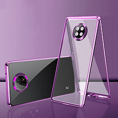 Luxury Aluminum Metal Frame Mirror Cover Case 360 Degrees P01 for Xiaomi Redmi Note 9T 5G Purple