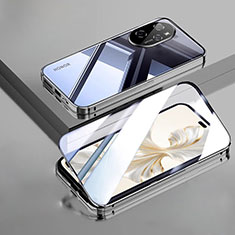 Luxury Aluminum Metal Frame Mirror Cover Case 360 Degrees P02 for Huawei Honor 100 Pro 5G Black