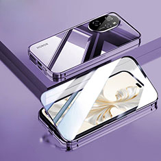 Luxury Aluminum Metal Frame Mirror Cover Case 360 Degrees P02 for Huawei Honor 100 Pro 5G Purple