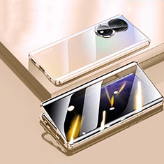 Luxury Aluminum Metal Frame Mirror Cover Case 360 Degrees P02 for Huawei Honor 80 5G Gold