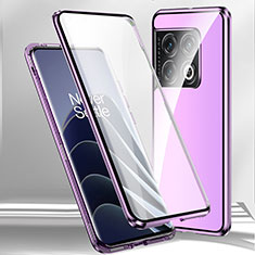 Luxury Aluminum Metal Frame Mirror Cover Case 360 Degrees P02 for OnePlus Ace 2 5G Purple