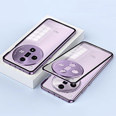 Luxury Aluminum Metal Frame Mirror Cover Case 360 Degrees P02 for Oppo Find X7 5G Purple