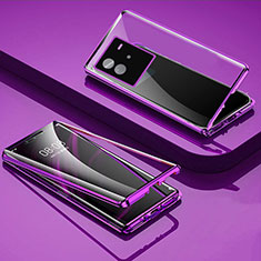 Luxury Aluminum Metal Frame Mirror Cover Case 360 Degrees P02 for Vivo iQOO Neo6 SE 5G Purple
