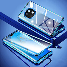 Luxury Aluminum Metal Frame Mirror Cover Case 360 Degrees P02 for Xiaomi Mi 10i 5G Blue