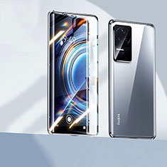 Luxury Aluminum Metal Frame Mirror Cover Case 360 Degrees P02 for Xiaomi Poco F4 5G Silver