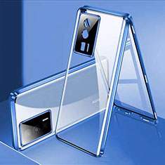 Luxury Aluminum Metal Frame Mirror Cover Case 360 Degrees P02 for Xiaomi Poco F5 Pro 5G Blue