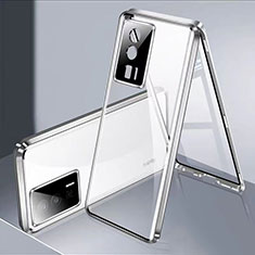 Luxury Aluminum Metal Frame Mirror Cover Case 360 Degrees P02 for Xiaomi Poco F5 Pro 5G Silver