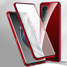 Luxury Aluminum Metal Frame Mirror Cover Case 360 Degrees P02 for Xiaomi Redmi Note 11 Pro+ Plus 5G Red