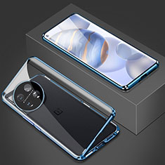 Luxury Aluminum Metal Frame Mirror Cover Case 360 Degrees P03 for OnePlus 11 5G Blue