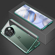 Luxury Aluminum Metal Frame Mirror Cover Case 360 Degrees P03 for OnePlus 11 5G Green