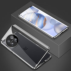 Luxury Aluminum Metal Frame Mirror Cover Case 360 Degrees P03 for OnePlus 11R 5G Silver