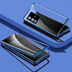 Luxury Aluminum Metal Frame Mirror Cover Case 360 Degrees P03 for Vivo V23 5G Blue