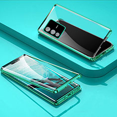Luxury Aluminum Metal Frame Mirror Cover Case 360 Degrees P03 for Vivo V23 5G Green