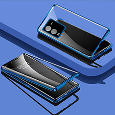 Luxury Aluminum Metal Frame Mirror Cover Case 360 Degrees P03 for Vivo V25 Pro 5G Blue