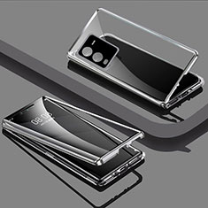 Luxury Aluminum Metal Frame Mirror Cover Case 360 Degrees P03 for Vivo V25 Pro 5G Silver