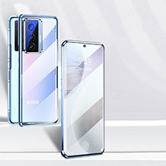 Luxury Aluminum Metal Frame Mirror Cover Case 360 Degrees P03 for Vivo X70 5G Blue