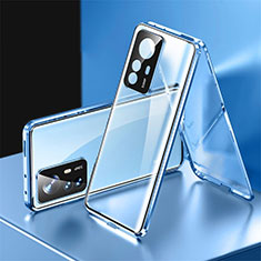 Luxury Aluminum Metal Frame Mirror Cover Case 360 Degrees P03 for Xiaomi Mi 12T Pro 5G Blue