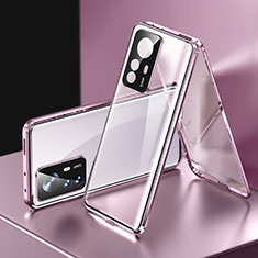 Luxury Aluminum Metal Frame Mirror Cover Case 360 Degrees P03 for Xiaomi Mi 12T Pro 5G Purple