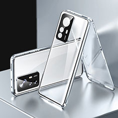 Luxury Aluminum Metal Frame Mirror Cover Case 360 Degrees P03 for Xiaomi Mi 12T Pro 5G Silver