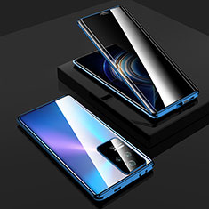 Luxury Aluminum Metal Frame Mirror Cover Case 360 Degrees P03 for Xiaomi Poco F4 5G Blue