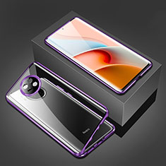 Luxury Aluminum Metal Frame Mirror Cover Case 360 Degrees P03 for Xiaomi Redmi Note 9 5G Purple