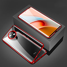 Luxury Aluminum Metal Frame Mirror Cover Case 360 Degrees P03 for Xiaomi Redmi Note 9T 5G Red