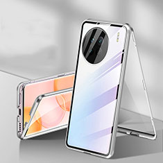 Luxury Aluminum Metal Frame Mirror Cover Case 360 Degrees P04 for OnePlus Ace 2 Pro 5G Silver