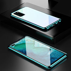 Luxury Aluminum Metal Frame Mirror Cover Case 360 Degrees T01 for Huawei Honor View 30 5G Cyan