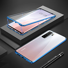 Luxury Aluminum Metal Frame Mirror Cover Case 360 Degrees T01 for Huawei Nova 7 SE 5G Blue