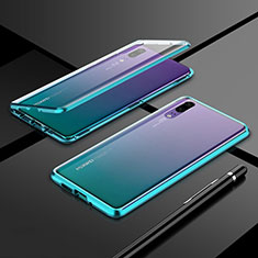 Luxury Aluminum Metal Frame Mirror Cover Case 360 Degrees T01 for Huawei P20 Cyan