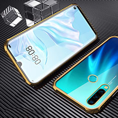 Luxury Aluminum Metal Frame Mirror Cover Case 360 Degrees T01 for Huawei P30 Lite XL Gold