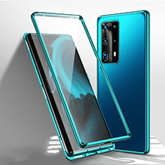 Luxury Aluminum Metal Frame Mirror Cover Case 360 Degrees T01 for Huawei P40 Pro+ Plus Cyan