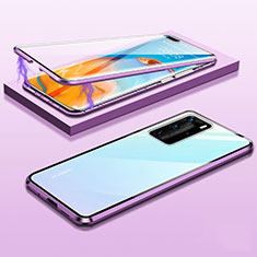 Luxury Aluminum Metal Frame Mirror Cover Case 360 Degrees T01 for Huawei P40 Pro Purple