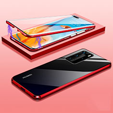 Luxury Aluminum Metal Frame Mirror Cover Case 360 Degrees T01 for Huawei P40 Pro Red