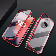 Luxury Aluminum Metal Frame Mirror Cover Case 360 Degrees T01 for OnePlus 7T Red