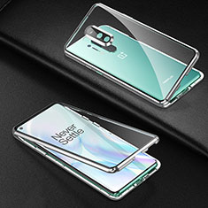 Luxury Aluminum Metal Frame Mirror Cover Case 360 Degrees T01 for OnePlus 8 Pro Silver