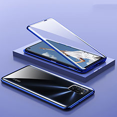 Luxury Aluminum Metal Frame Mirror Cover Case 360 Degrees T01 for Oppo A92 Blue