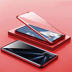 Luxury Aluminum Metal Frame Mirror Cover Case 360 Degrees T01 for Oppo A92 Red