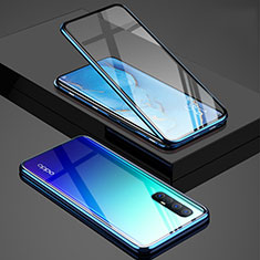 Luxury Aluminum Metal Frame Mirror Cover Case 360 Degrees T01 for Oppo Find X2 Neo Blue