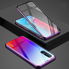 Luxury Aluminum Metal Frame Mirror Cover Case 360 Degrees T01 for Oppo Find X2 Neo Purple