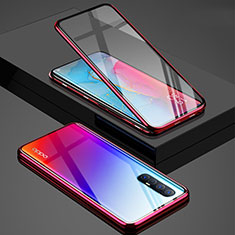 Luxury Aluminum Metal Frame Mirror Cover Case 360 Degrees T01 for Oppo Find X2 Neo Red