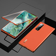 Luxury Aluminum Metal Frame Mirror Cover Case 360 Degrees T01 for Oppo Find X2 Pro Orange