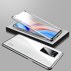 Luxury Aluminum Metal Frame Mirror Cover Case 360 Degrees T01 for Oppo Reno4 Pro 5G Silver