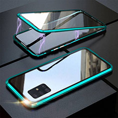 Luxury Aluminum Metal Frame Mirror Cover Case 360 Degrees T01 for Samsung Galaxy A51 5G Cyan