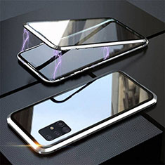 Luxury Aluminum Metal Frame Mirror Cover Case 360 Degrees T01 for Samsung Galaxy A51 5G Silver