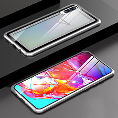 Luxury Aluminum Metal Frame Mirror Cover Case 360 Degrees T01 for Samsung Galaxy A70 Silver