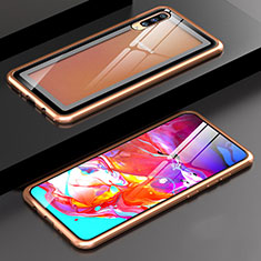 Luxury Aluminum Metal Frame Mirror Cover Case 360 Degrees T01 for Samsung Galaxy A70S Gold